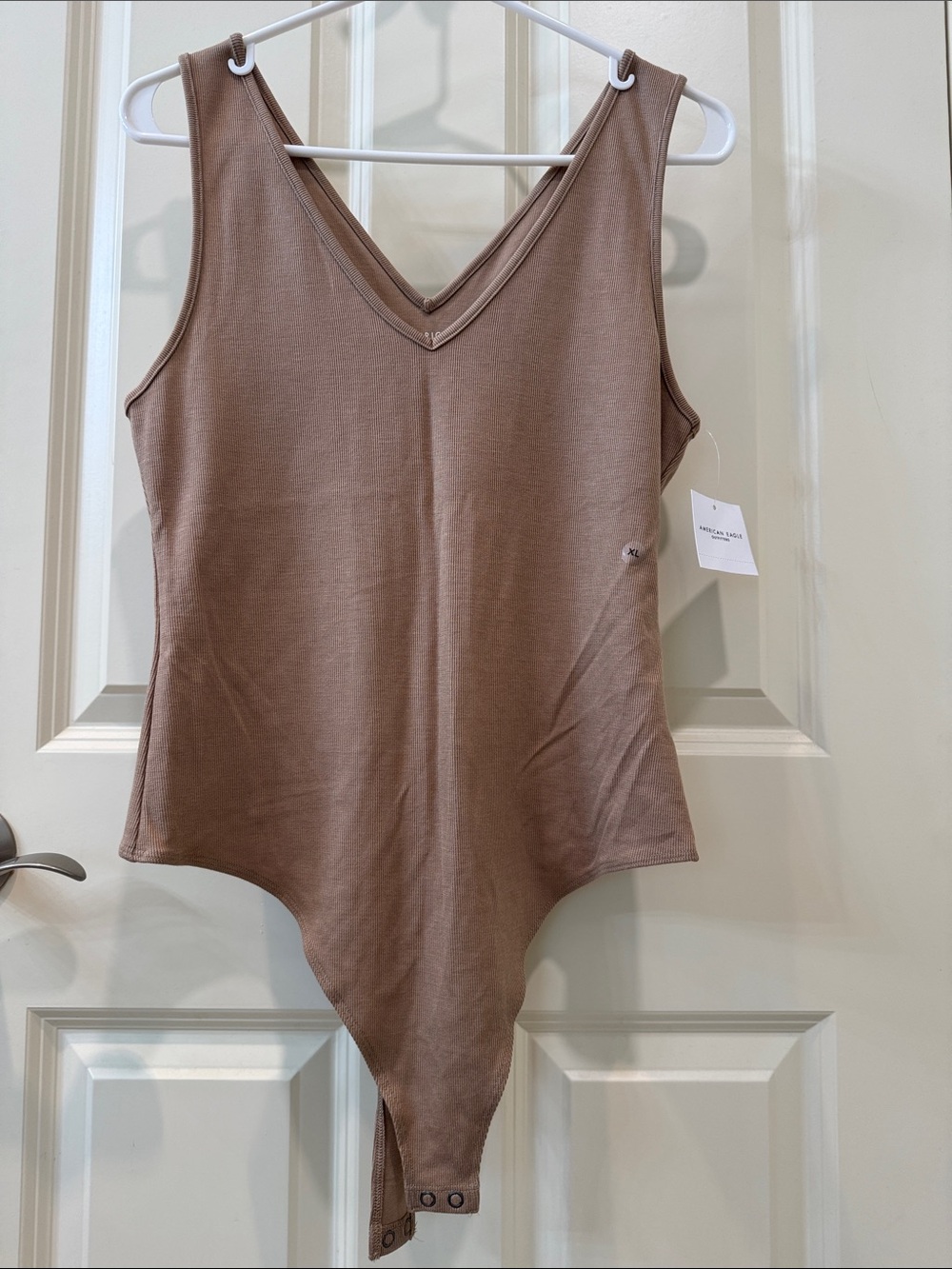 American Eagle Outfitters Taupe V-Neck Ribbed Bodysuit